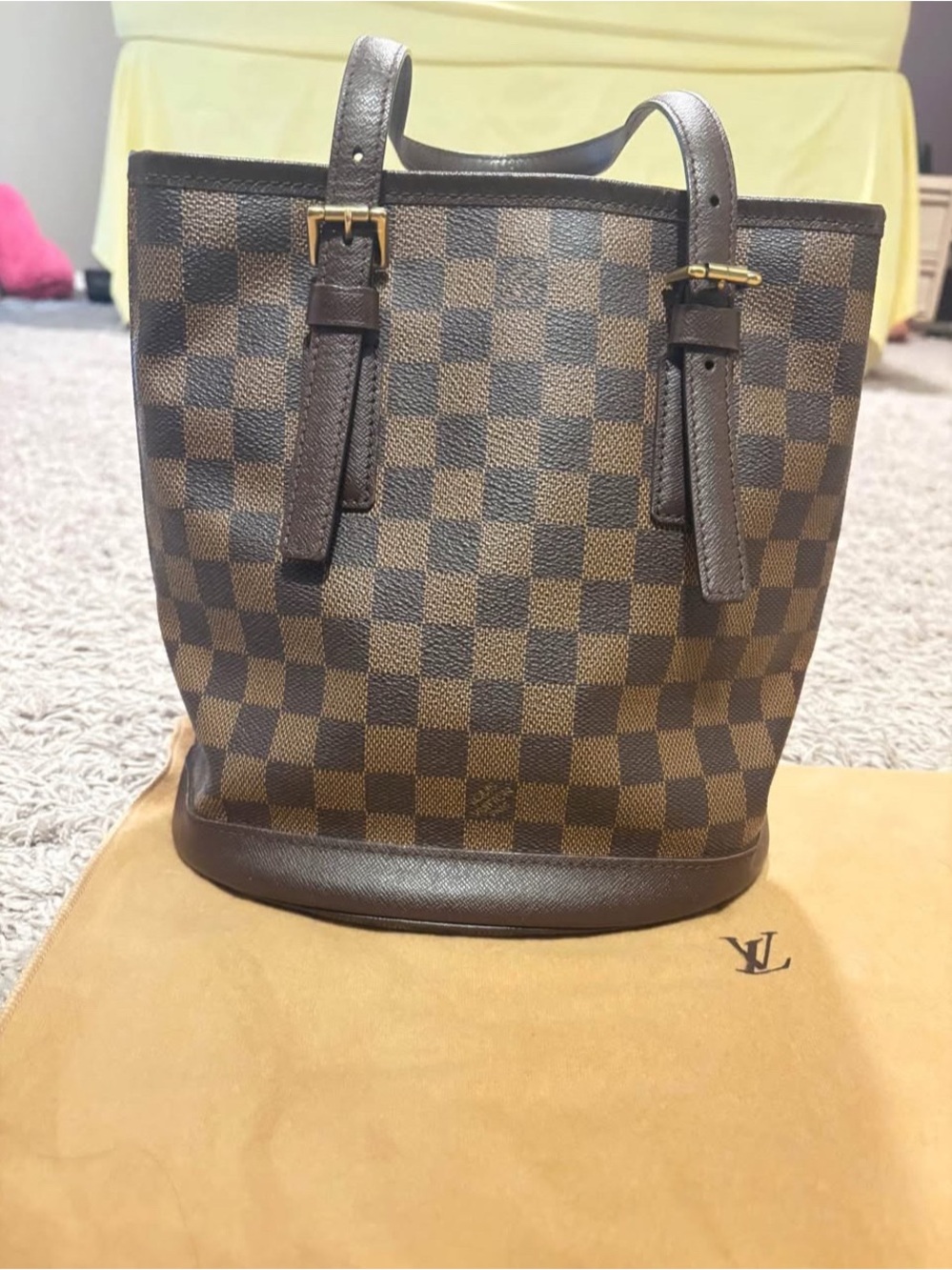 Louis Vuitton Damier Ebene Dark Brown Check Shoulder Bucket Bag